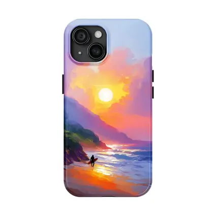 Surfer Walking Beach at Golden Sunset