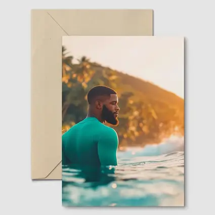 Black Man in Ocean Tropical Sunset