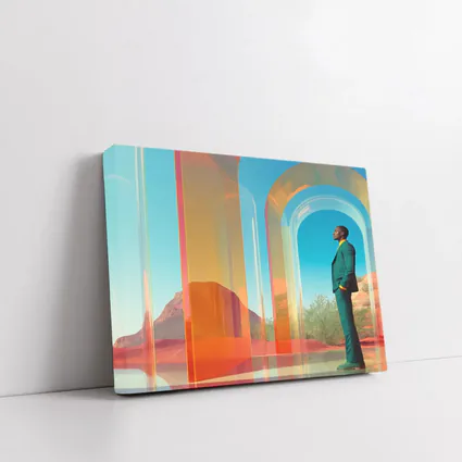 Man in Teal Suit Desert Arch Scene