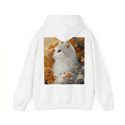 White Cat Japanese Floral Gold Art