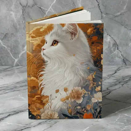 White Cat Japanese Floral Gold Art