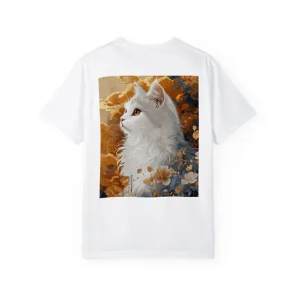 White Cat Japanese Floral Gold Art