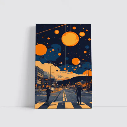 Anime City Street Orange Planets Night Sky