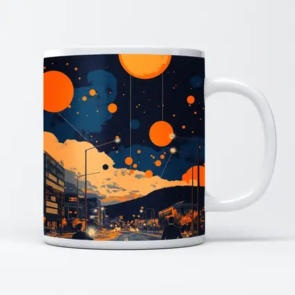 Anime City Street Orange Planets Night Sky
