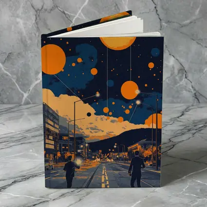 Anime City Street Orange Planets Night Sky