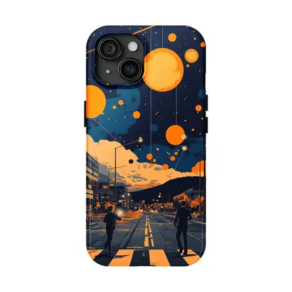 Anime City Street Orange Planets Night Sky