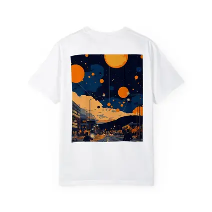 Anime City Street Orange Planets Night Sky