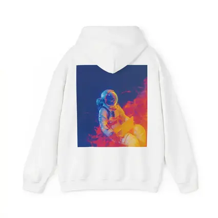 Astronaut Working Laptop Neon Space Flames
