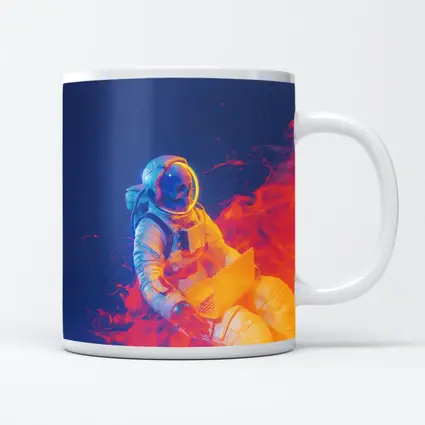 Astronaut Working Laptop Neon Space Flames