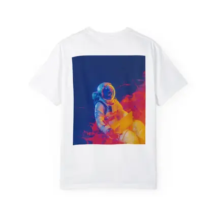 Astronaut Working Laptop Neon Space Flames