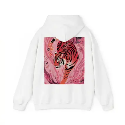 Red Tiger Prowling Pink Floral Swirl Background