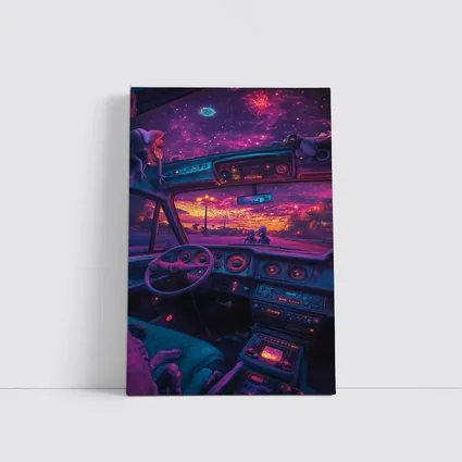 Retro Car Interior Galaxy Night Drive