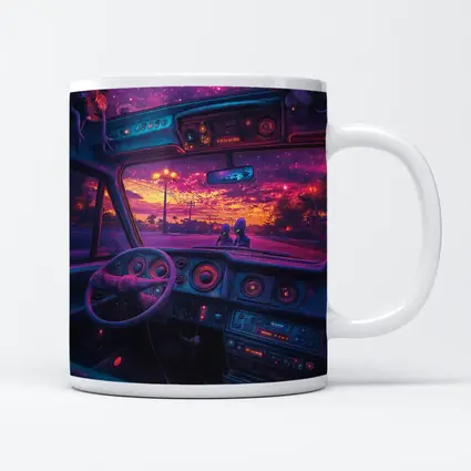 Retro Car Interior Galaxy Night Drive
