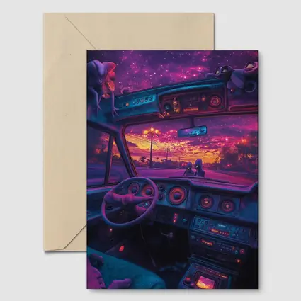 Retro Car Interior Galaxy Night Drive