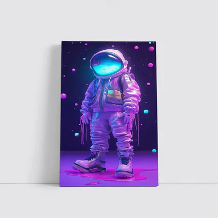 Neon Astronaut Standing in Purple Space