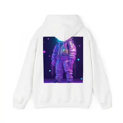 Neon Astronaut Standing in Purple Space