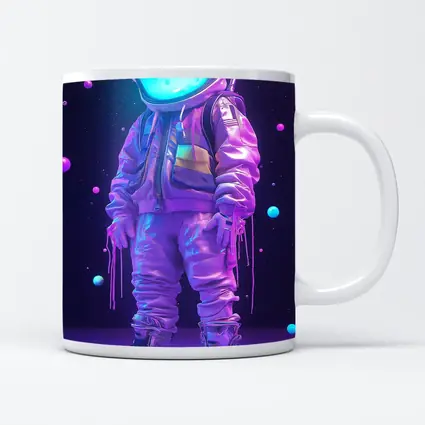 Neon Astronaut Standing in Purple Space