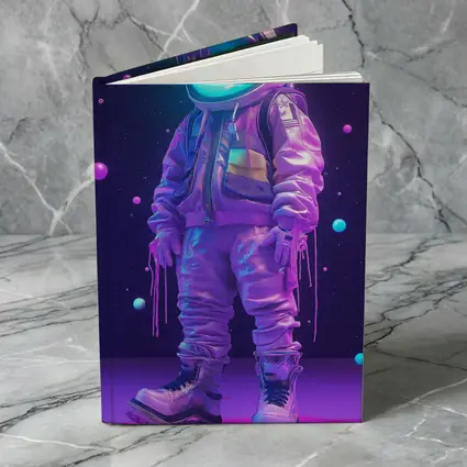 Neon Astronaut Standing in Purple Space