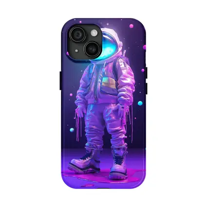 Neon Astronaut Standing in Purple Space