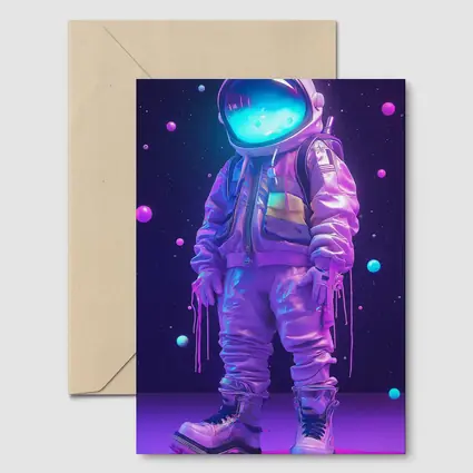 Neon Astronaut Standing in Purple Space