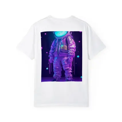 Neon Astronaut Standing in Purple Space