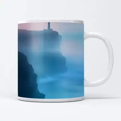 Lighthouse on Misty Cliffs at Sunset