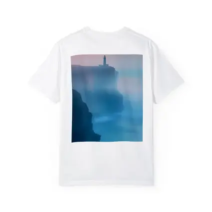 Lighthouse on Misty Cliffs at Sunset