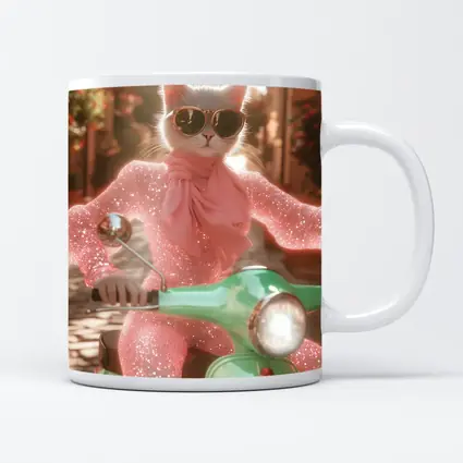 White Cat Sunglasses Pink Glitter Scooter Street