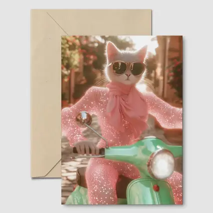 White Cat Sunglasses Pink Glitter Scooter Street