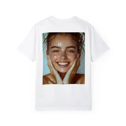 Smiling Woman Washing Face With Water