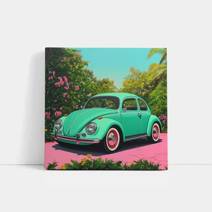 Volkswagen Beetle Mint Green Tropical Garden