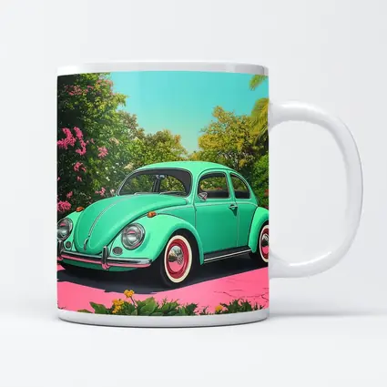 Volkswagen Beetle Mint Green Tropical Garden