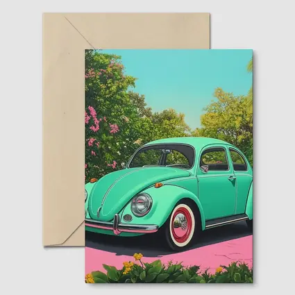 Volkswagen Beetle Mint Green Tropical Garden