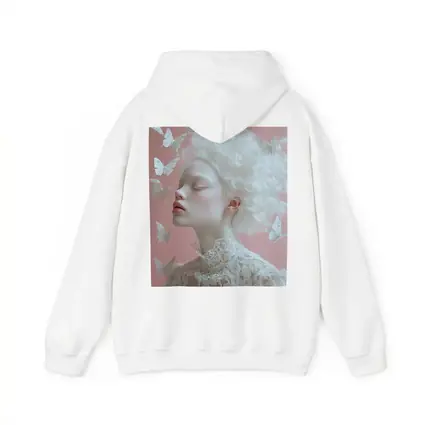 Albino Woman White Butterflies Pink Background