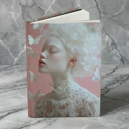 Albino Woman White Butterflies Pink Background