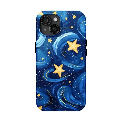 Swirling Night Sky Stars Blue Illustration