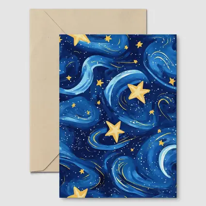 Swirling Night Sky Stars Blue Illustration