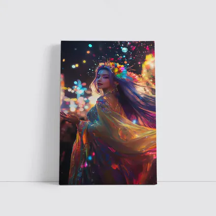 Colorful Woman Neon Lights Night Fantasy