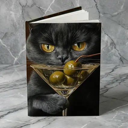 Gray Cat Holding Martini Glass With Olives