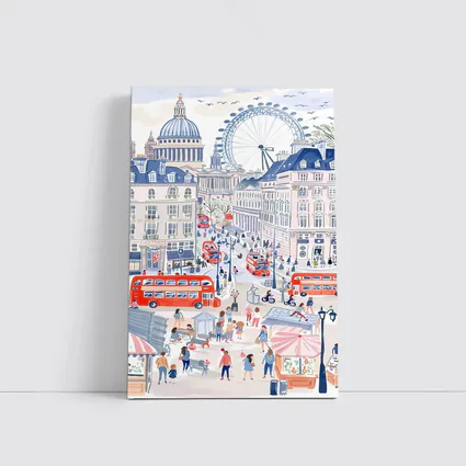 London Street Scene Illustration Red Buses