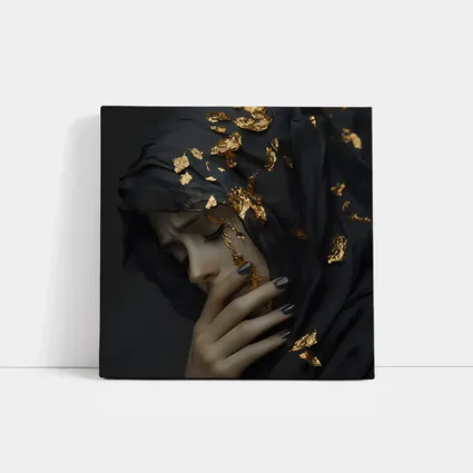 Woman Black Veil Gold Leaf Dark Portrait