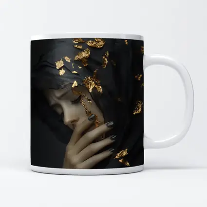 Woman Black Veil Gold Leaf Dark Portrait