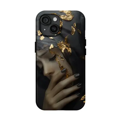 Woman Black Veil Gold Leaf Dark Portrait