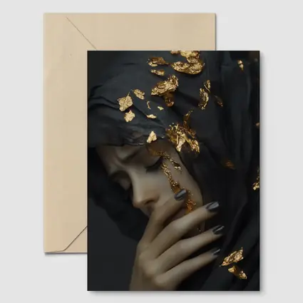 Woman Black Veil Gold Leaf Dark Portrait