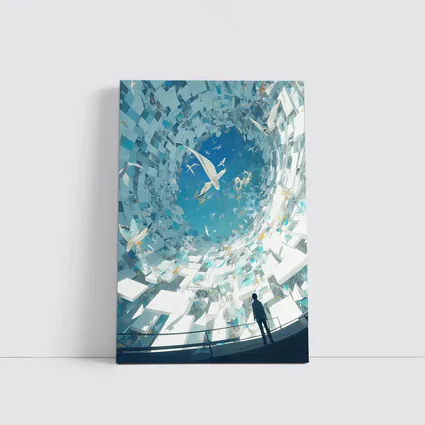 Man Standing Inside Swirling Birds Vortex