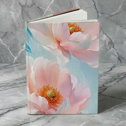 Pink Peonies Oil Painting Light Blue Background