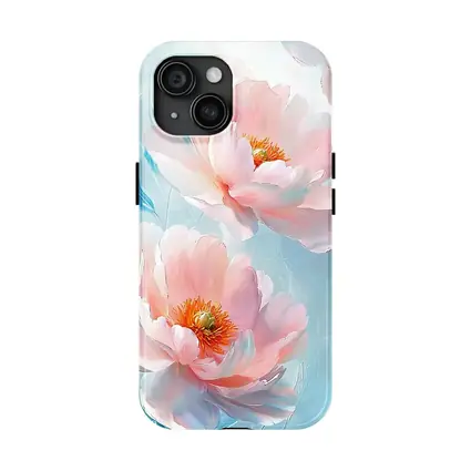 Pink Peonies Oil Painting Light Blue Background