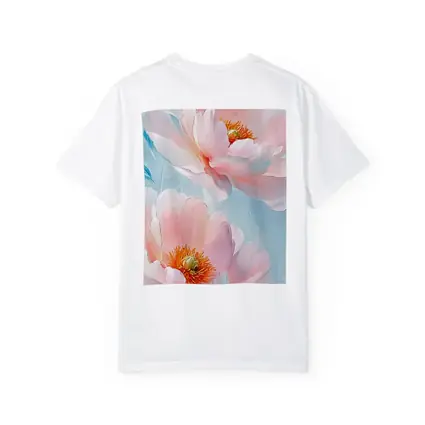 Pink Peonies Oil Painting Light Blue Background
