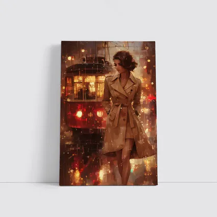 Woman in Trench Coat Rainy City Night