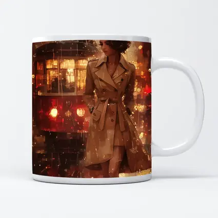 Woman in Trench Coat Rainy City Night